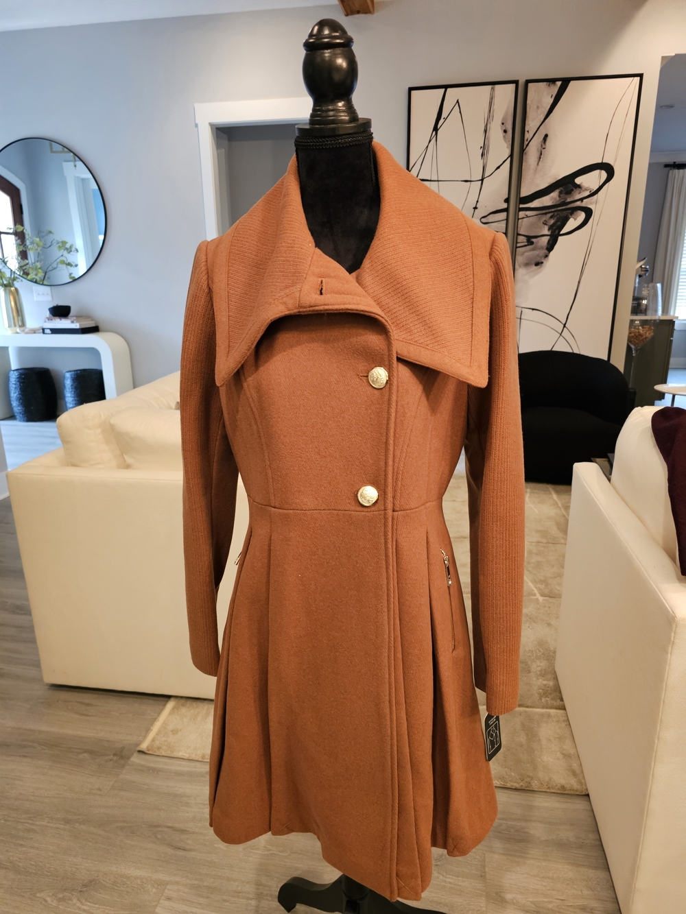 Guess Rust Orange Trench Coat with Gold-Tone Buttons